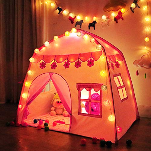 Kindertent prinses speeltent voor meisjes, slot, speeltent, Oxford-stof, kinderspeelhuis voor binnen en buiten, met lichtketting, Playhouse meisjes-verjaardagscadeau, roze - Afbeelding 6