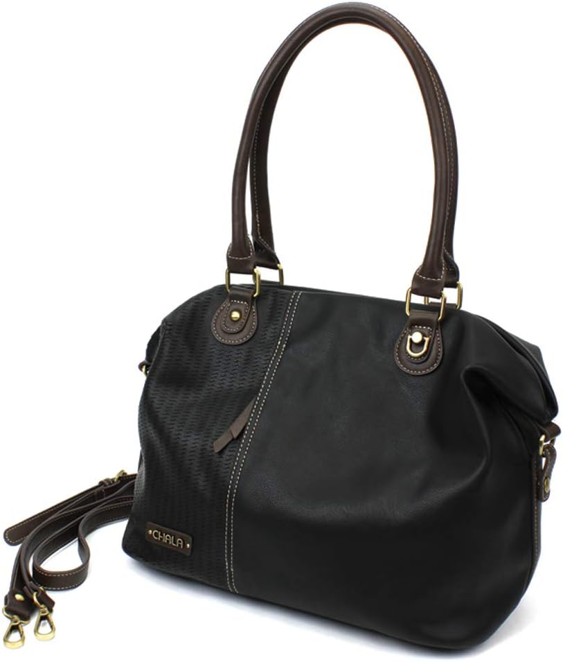 CHALA Laser Cut Crossbody Shoulder bag Tote Bag Faux Leather Black (Handbag Only_ No Key Fob)