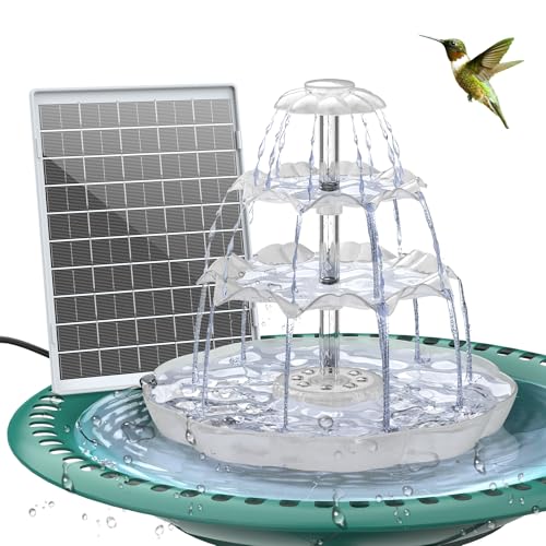 AISITIN 3 Tiered Bird Bath with 6.5W Solar Water Pump, Upgraded Solar Bird Bath Fountains with Lights, Detachable DIY Solar Powered Fountain for Garden, BirdBath, Patio, Yard and Pond