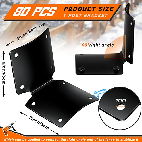 Round Post Fence Brackets Black Angle Brackets Corner Bracket Metal Brackets For Wood Heavy Duty Corner Brace 90 Degree Shape Bracket For Wooden Frame Bed Furniture Hardware, 2 X 2 Inch (40 Pieces) #TOP1
