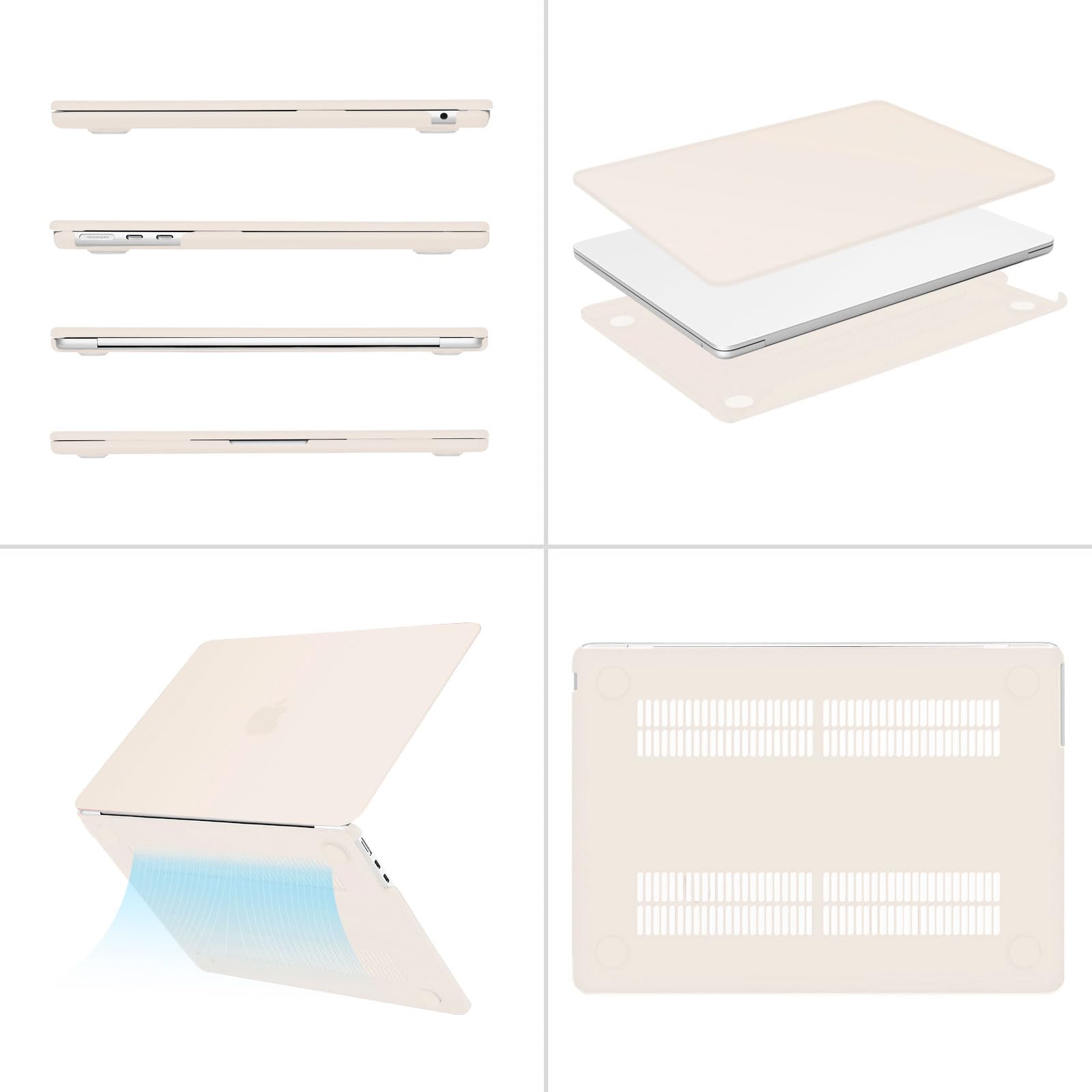 MOSISO Etui kompatybilne z MacBook Air 13 cali, M4, M3, M2, 2025, 2024-2022, A3240, A3113, A2681, twarda obudowa i osłona klawiatury, folia ochronna na wyświetlacz i worek do MacBook Air 13,6", beżowe