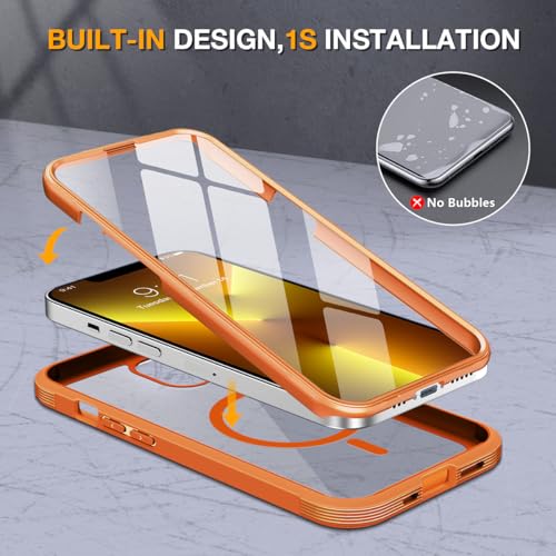 Image of Miracase for iPhone 13 Pro Case 6.1 inch,Full-Body Protection,Clear Bumper Case with Built-in 9H Tempered Glass Screen Protector,Military-Grade Drop Protection Outdoor Phone Case for iPhone 13 Pro,Orange