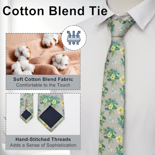 Image of Luckyvestir Mens Ties, Sage /Dusty Blue /Pink Floral Ties for Men, 2.76 inch Cotton Flower Necktie for Wedding /Groomsmen /Party