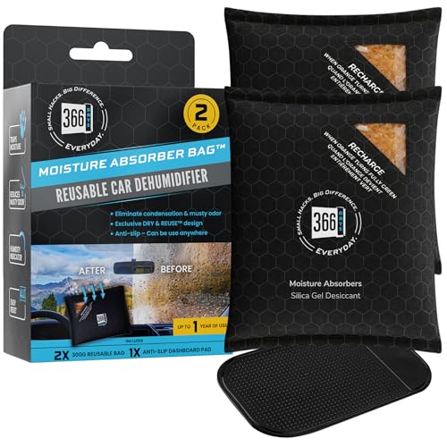 366 Days Dehumidifier & Moisture Absorber Bag – Reusable Silica Gel with Color-Changing Indicator – Eliminates Humidity & Musty Odors for Cars, RVs & Home (2)