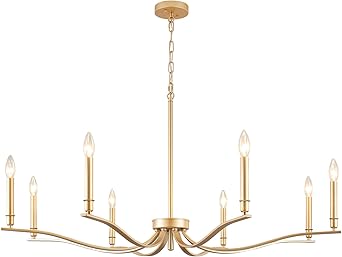 8-Light Farmhouse Chandelier, Vintage Gold Chandeliers for Dining Room, Adjustable Rustic Metal Hanging Pendant Light Fixture for Kitchen Island Entryway Foyer Bedroom Hallway