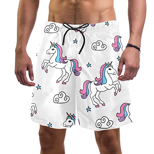 Short de plage à séchage rapide motif licornes étoiles pour hommes