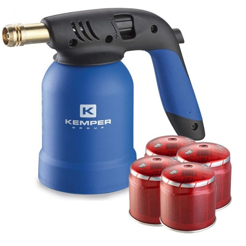 Lámpara para soldar tornado encendido Piezo con cartuchos de gas 190 gr. Kit listo para usar (soldador + 4 cartuchos)