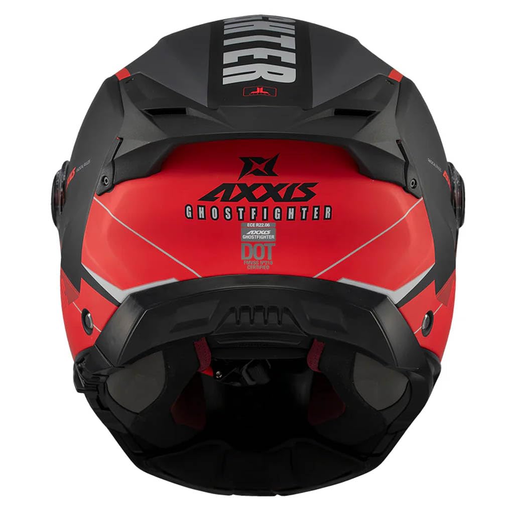 AXXIS Ghostfighter SV Maniac Negro Rojo Mate - Casco de Moto Modular Abatible Diseño Streetfighter con Visor Solar - Unisex Hombre y Mujer - Homologado P/J ECE 22.06