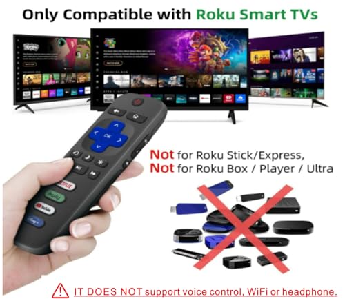 Image of (Pack of 2) Replacement Remote Control for Roku TVs, Compatible with TCL Roku /Hisense Roku /Onn Roku /Roku Built-in Smart TVs. (Not Compatible with Roku Sticks or Box). 1 Year Warranty.