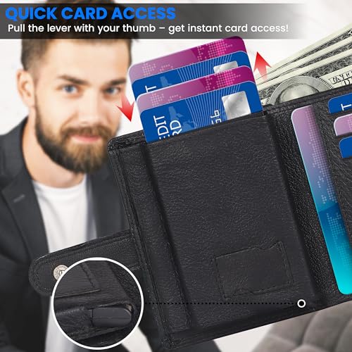 Image of TDG AirTag Pop-Up Leather Wallet for Men (Airtag Not Included) | RFID Smart Trifold 16+ Cards | Top Grain | Gift Ready | Handmade in India (Black)