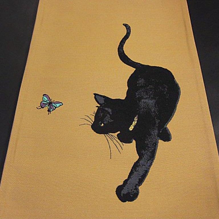Amazon.co.jp: 西陣織袋帯 黒ねこ綿芯御仕立付ねこ好き方に : ファッション