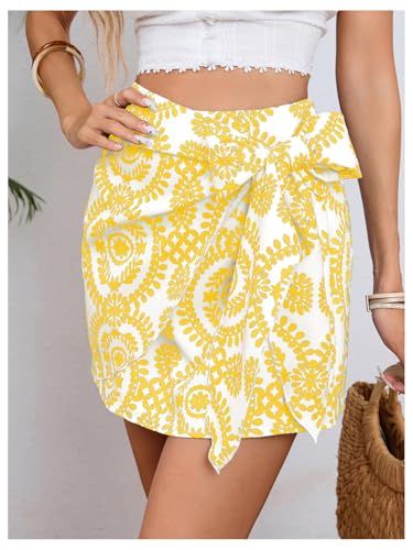 Image of Milumia Women's Summer Boho Wrap Skirt Floral Print High Waisted Knot Side Short Vacation Beach Mini Skirt