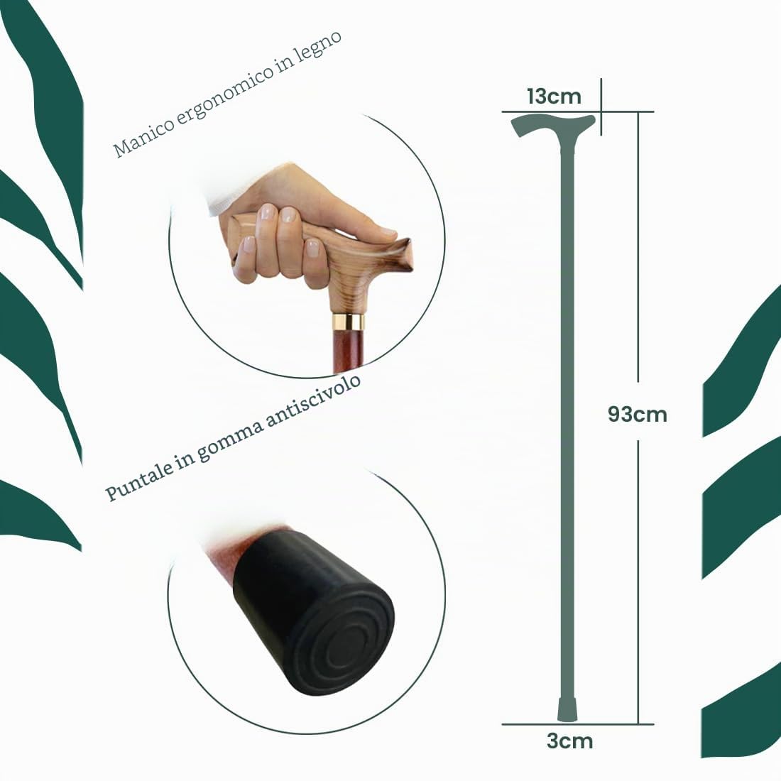 Flexor - Elegante bastone da passeggio da uomo | legno di faggio leggero | impugnatura comoda | XL lunghezza 95 cm | bastone da passeggio per città e società, marrone, legno di faggio