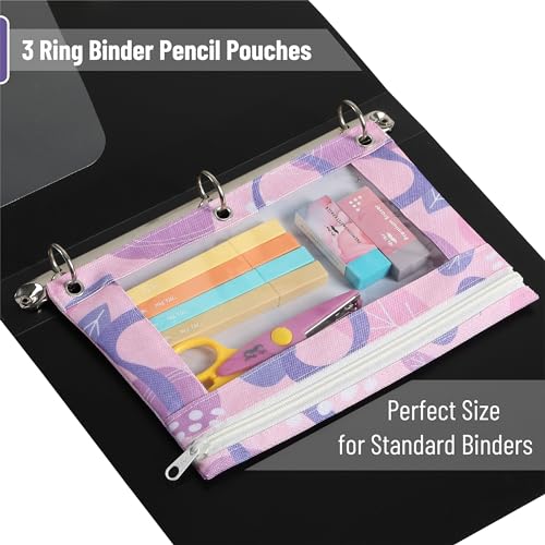Image of Mr. Pen- Pencil Pouch for 3 Ring Binder, 2 Pack, 10 inchx6.75 inch, Smooth Zipper | Clear Window, Large Capacity Pencil Case with 3 Reinforced Grommets for School, Office, Supplies Storage
