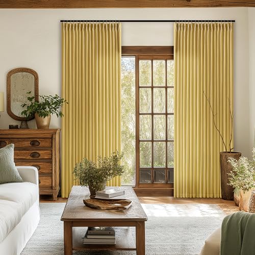 Image of Mustard Yellow Pinch Pleat Semi Sheer Linen Curtains 120 Inch Long