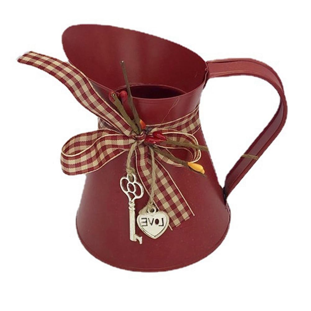 CTRLZS Flower Vase Bucket Bow Heart Pendant Can Farmhouse Rustic Jug for Centerpiecess Country Iron Pitcher Planter Jug-B Easy Install Easy to Use