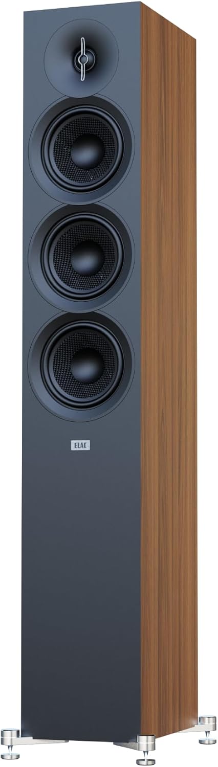 ELAC Debut 3.0 DF53-BK Floorstanding Speaker, Black Ash (Each) - 1” Aluminum Dome Tweeter, 5.25” Aramid Fiber Midrange & Dual 5.25” Aramid Fiber Woofers - 3-Way Bass Reflex - 38Hz to 38KHz Response