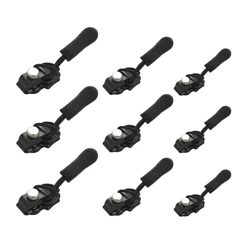 9 Pcs Zip Repair Kit,Zipper Pull Replacement Slider Puller Luggage Zipper Pulls Zippers Sliders Universal Small Instant Zip Fixer Removable Black Zips Head Fastener