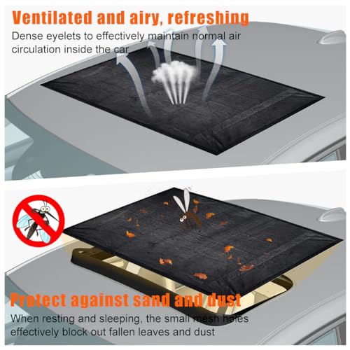 Image of Car Sunroof Sun Shade, Magnetic Net Sun UV Protection Cover, Breathable Mesh Auto Sunroof for UV Sun Protection, Universal Automotive SUV Car Accessories
