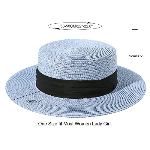 Image of Sun Hats for Women Wide Brim Straw Boater Hat Foldable Packable Beach Hat for Summer Fit Size 6 8 /7-7 1 /4