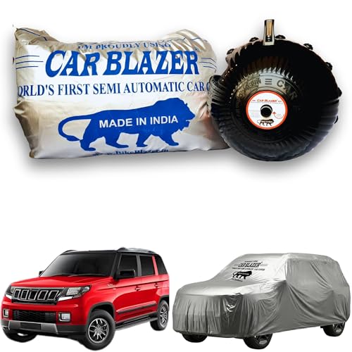 Image of CARBLAZER Portable & Semi-Automatic Full Body Car Covers: Heavy Duty Device| Anti-Theft| Dust & Scratch Proof | Water & Wind Resistant|Custom Fit| Dual-Side Cover, Compatible for Mahindra TUV300