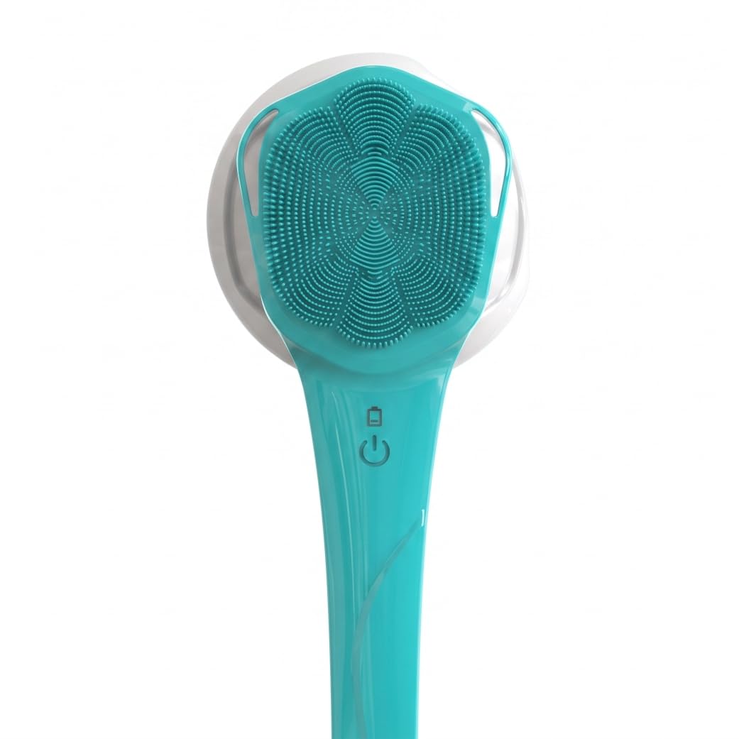 Limpiador corporal eléctrico, cepillo corporal, cepillo eléctrico para la espalda con mango largo, masaje exfoliante para baño, ducha, masaje con 6 cabezales de limpieza para spa, ducha, azul