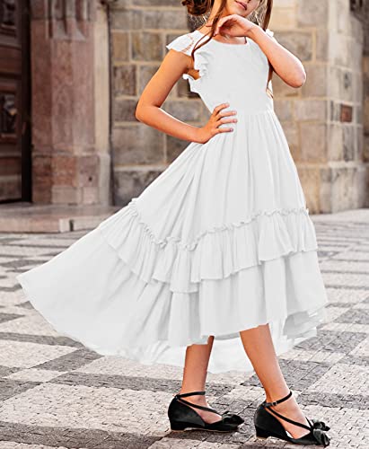 HOSIKA Girls Lace Boho Flower Girl Dress Ruffle Sleeve A-Line Formal Dresses for Wedding Party 6-12 Years4