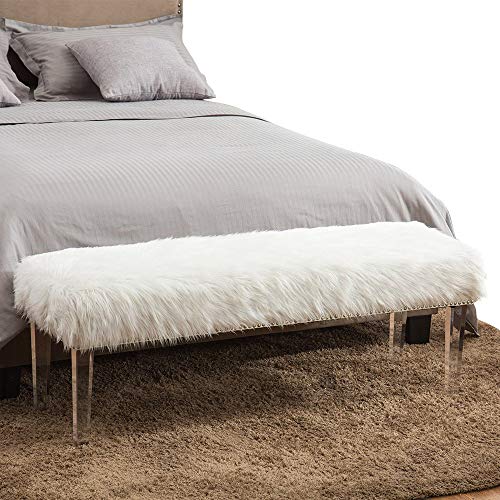 Awonde White Faux Fur Bench Upholstered Bed Bench For Bedroom Living Room Entryway Long Ottoman Bench With Acrylic Legs #TOP3