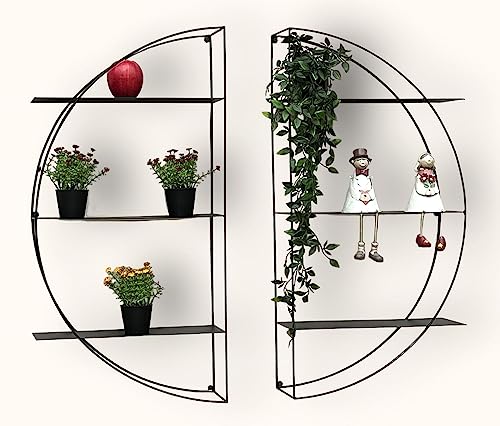 DanDiBo 96460 Étagère murale ronde en métal Noir 80 cm Décoration murale moderne