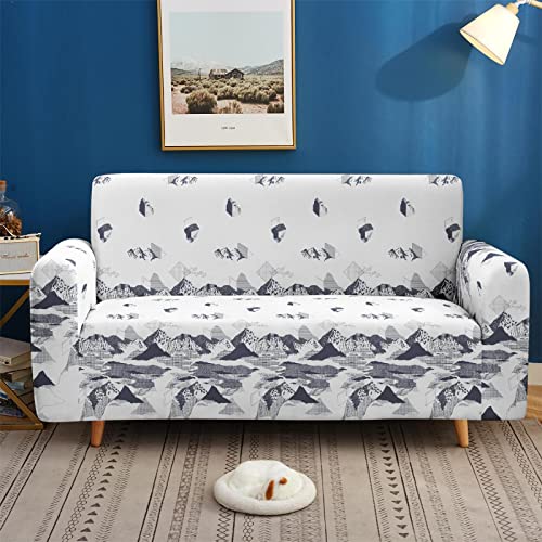 ZAHHYG Housse clic clac Beige Gris Montagne Housse Canape Extensible avec Accoudoirs Universelle Housse de Canape Antidérapante Housse Protection 2 Places...