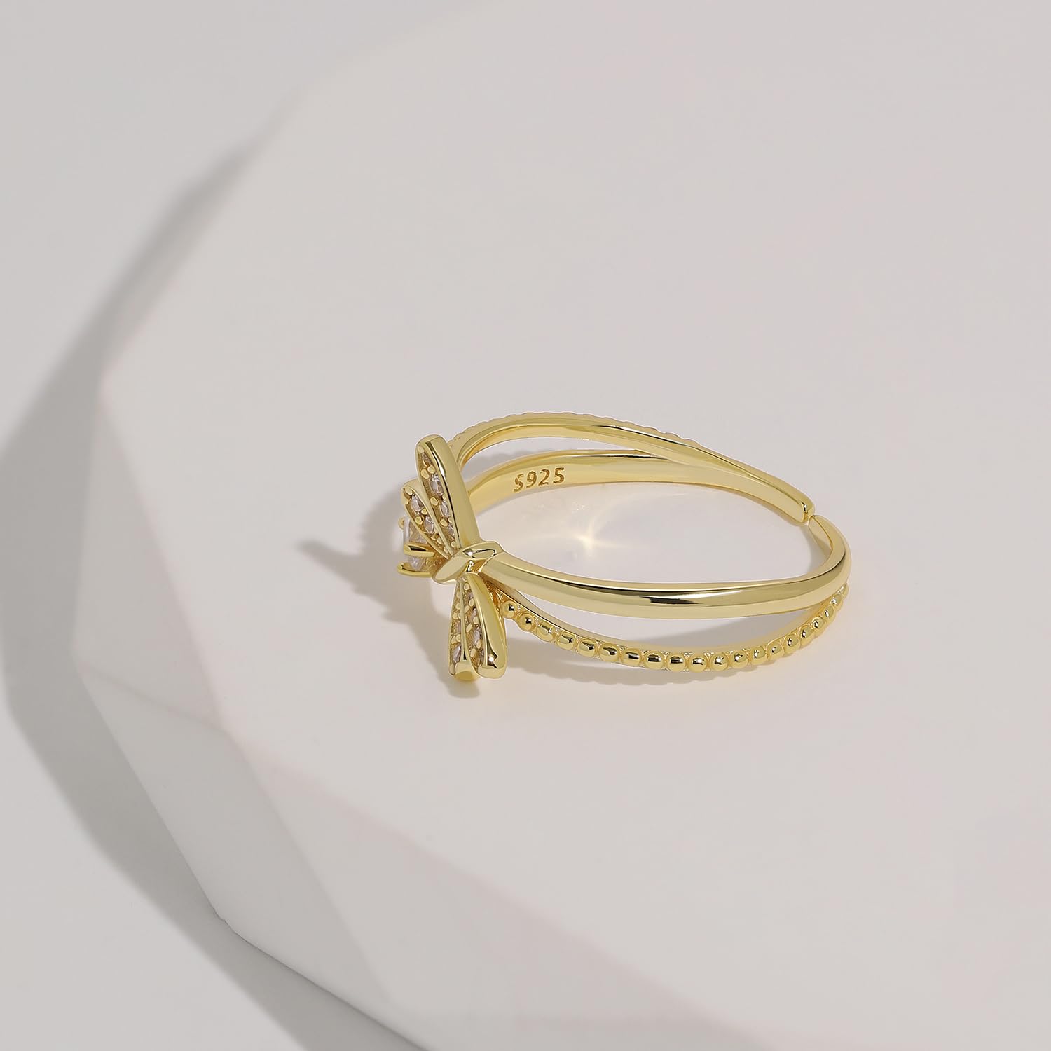 Meissa Bague Femme Argent 925 Libellule Dorée avec Zirconia – Bague Ajustable Élégante Inspiration Nature – Cadeau Original pour Anniversaire, Noël, Saint-Valentin