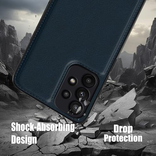 Image of Leather Case for Samsung Galaxy A33 Premium Protective Stylish Slim Cover with Shockproof Raised Edges Blue