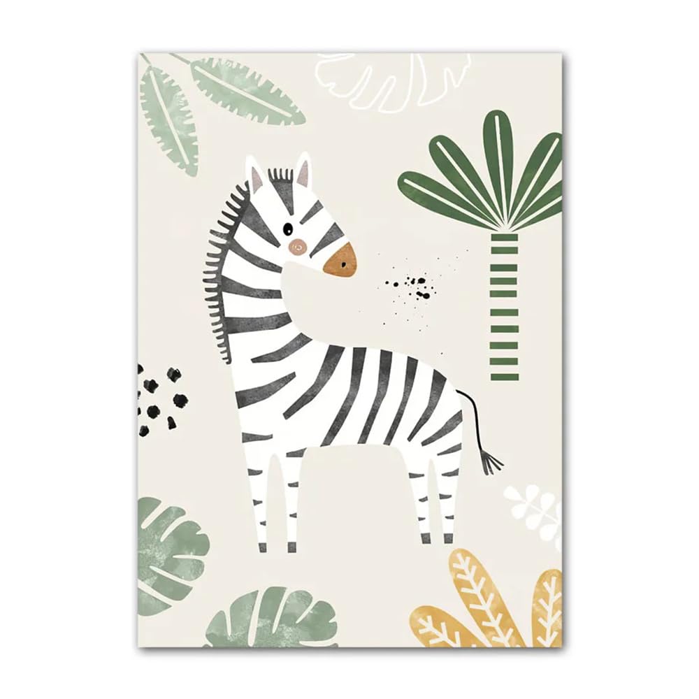 3 Quadri Giungla Bambini 30 x 40 Quadretti Personalizzati Bimba Poster Cameretta Neonato con Iniziale Nome Beige Verde Boho Stampe per Cameretta Ragazzi Zebra Giraffa Quadro Tela Senza Cornice