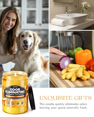 Image of AOOVOO Citrus Lemon Large Odor Eliminating Highly Fragranced Candle - Eliminates 95% of Pet, Smoke, Food, and Other Smells Quickly, Air Freshing Soy Candle, 22 oz Up to 110 Hours Burn time