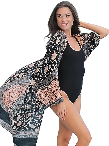 Image of Breezy Lane Women's Kimono Cardigan Summer Swimsuit Coverups Beach Cover Up with Floral Print for Vacation