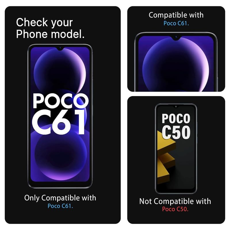 Image of Tempered Glass Screen Protector Compatible For Poco C61 Smartphone Full Screen Coverage (Except Edge To Edge) And Free Complete Easy Installation Kit