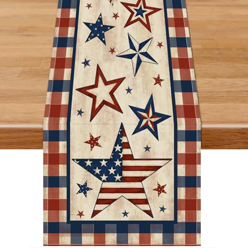 Stars-and-Stripes-4th-of-July-Table-Runner-Patriotic-Memorial-Day-Table-Runner-American-Flag-Independence-Day-Kitchen-Dining-Table-Runners-for-Home-Party-Decor-13-x-72-Inch Stars and Stripes 4th of July Table Runner Patriotic Memorial Day Table Runner American Flag Independence Day Kitchen Dining Table Runners for Home Party Decor 13 x 72 Inch