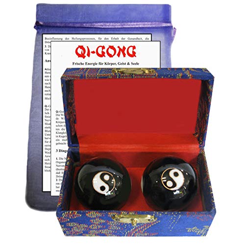 3-tlg Qi Qui Gong Kugel PAAR Meridian Massage REFLEXZONEN Klangkugeln - Energie - Harmonie - Meditation - Entspannung…Sofort spürbar - Yin & Yang ca. 3,7 cm für Frauen Hände. 82370-S35