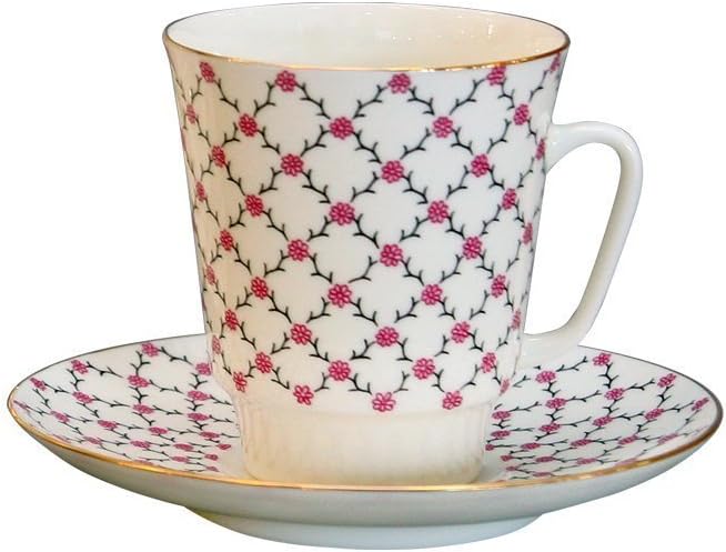 Lomonosov Bone China Porcelain May Coffee Set Pink Net 2pc 5.6 fl.oz/165 ml