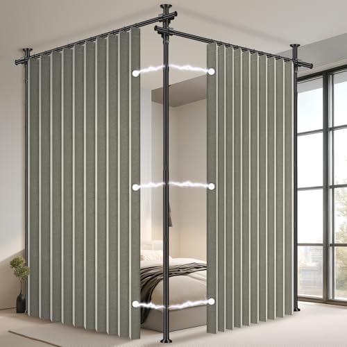 100% Blackout Room Divider Curtains Sets Grey W100 x L96 in 2 Panels No Drill Curtain Rods(H) 43-120×(W) 35-200 in for Office Privacy Partition Separator