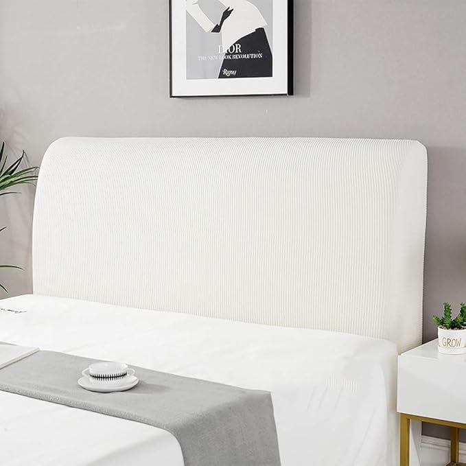 Image of HOMETHREADS Stretchable Lycra /Velvet Bed Headboard Cover Soft BedHead Dust-Proof Cover,Head Back Protector for Your Leather /Cloth /Wooden Bedside| 3 to 3.3 Feet Single Bed Back Cover (White, 90x65cm)