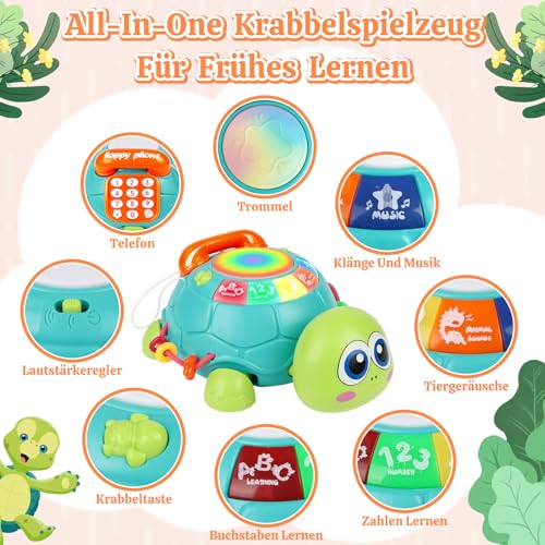 Herenear Baby Krabbel Spielzeug, Schildkröten Krabbelspielzeug mit Licht und Musik, Pädagogisches Spielzeug Baby, Lernspielzeug Geschenk, Kriechendes und Singendes Musikalisches Babyspielzeug