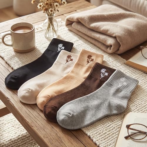 Image of Eurzom 10 Pairs Socks Womens Crew Elastic Ankle Length Cotton Socks Aesthetic Cute Lightweight Low Cut Gifts for Women