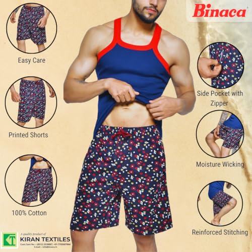 Image of Binaca Trendzz Printed Men's Bermuda Shorts with Zipper Pocket: Pack of 1, Perfect for Gym, Running, Cycling, Beach | Random Prints & Colours