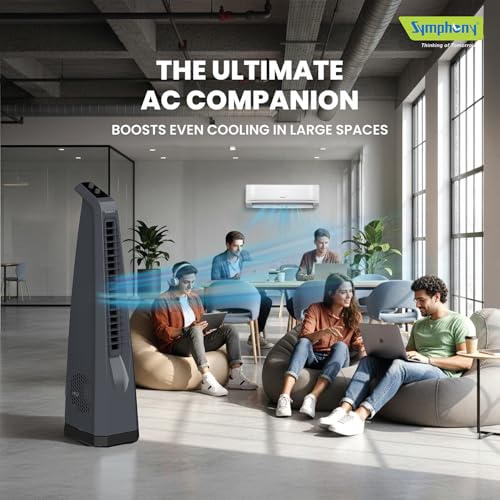 Image of Symphony Surround Sr. Bladeless Tower Fan for Room | 90 Degree Swivel Action, Knob Control Panel | Low Power Consumption | Removable Dust Filter For Clean | 1 Year Warranty | Grey