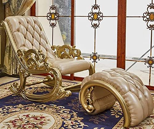 Image of CRAFTCITY Rocking Chair |Sheesham Wood Elegant Rocking Chair with Pillow and Matching Foot Stool and Pre assembeled(Gold)