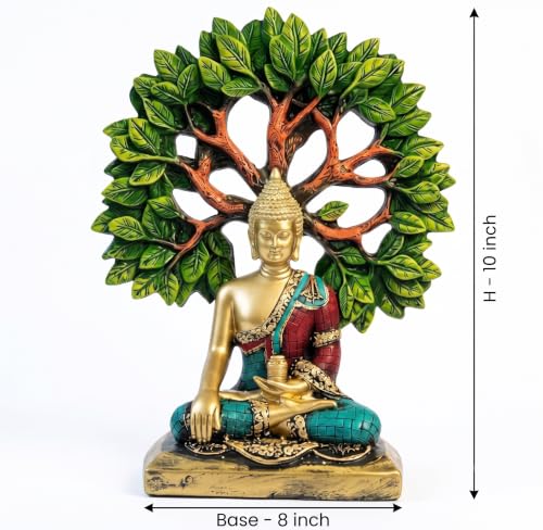 Image of Meditating Buddha Under Bodhi Tree - Premium Hand-Painted Spiritual Home Decor