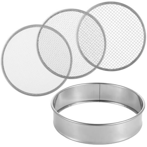 Soil Sifter Stainless Steel Riddle Sieve Set for Gardening with 3 Sizes 8" Diameter 0.04"/0.12"/0.2" Interchangeable Meshes - Garden Potting Sieves - Planting Soil Sifters Strains