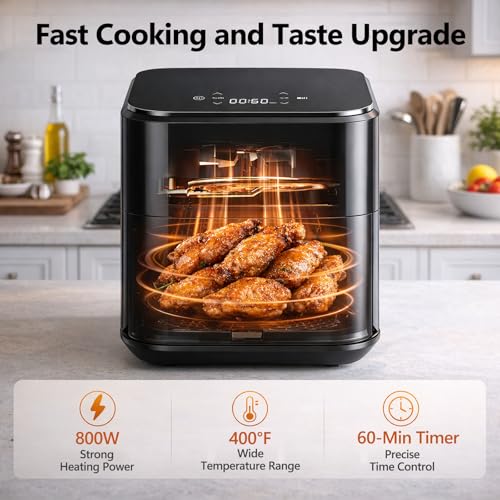 Image of Simple Deluxe 8-in-1 Air Fryer 3 Qt, Digital Preset Airfryer with Overheat Protection and Auto Shut-Off, Nonstick and Dishwasher-Safe Basket for Fries, Bake, 60-Min Timer, Max 400F, 800W, Black