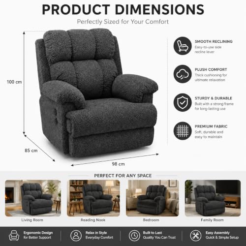 Image of Recliner Chair for Living Room | Comfortable Upholstered Single Seater Sofa with Ergonomic Backrest, Plush Armrests, Spacious Seat and Wooden Frame | Modern Recliner for Bedroom